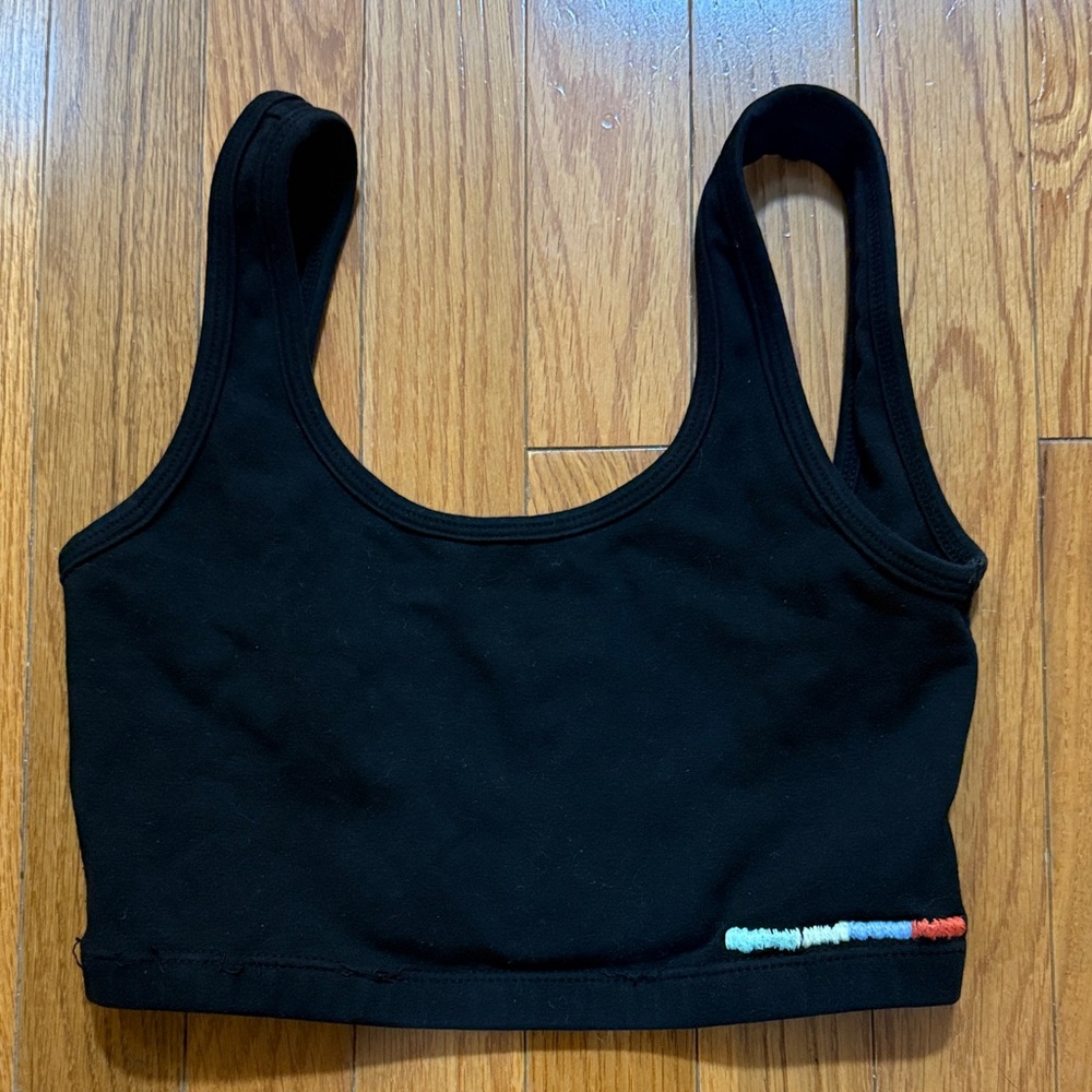 Electric and Rose Black Cropped Tank Top with Colorful Detail